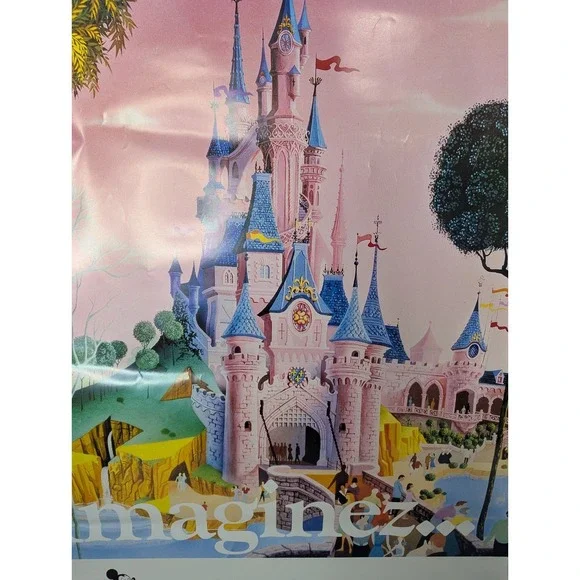 Vintage EURO DISNEYLAND Pre-opening Ouverture 1992 Poster Imaginez PINK CASTLE - Picture 6 of 8